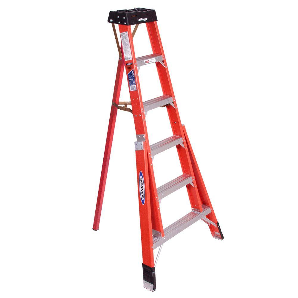 Werner 6 ft. Fiberglass Tripod Step Ladder with 300 lb. Load Capacity ...