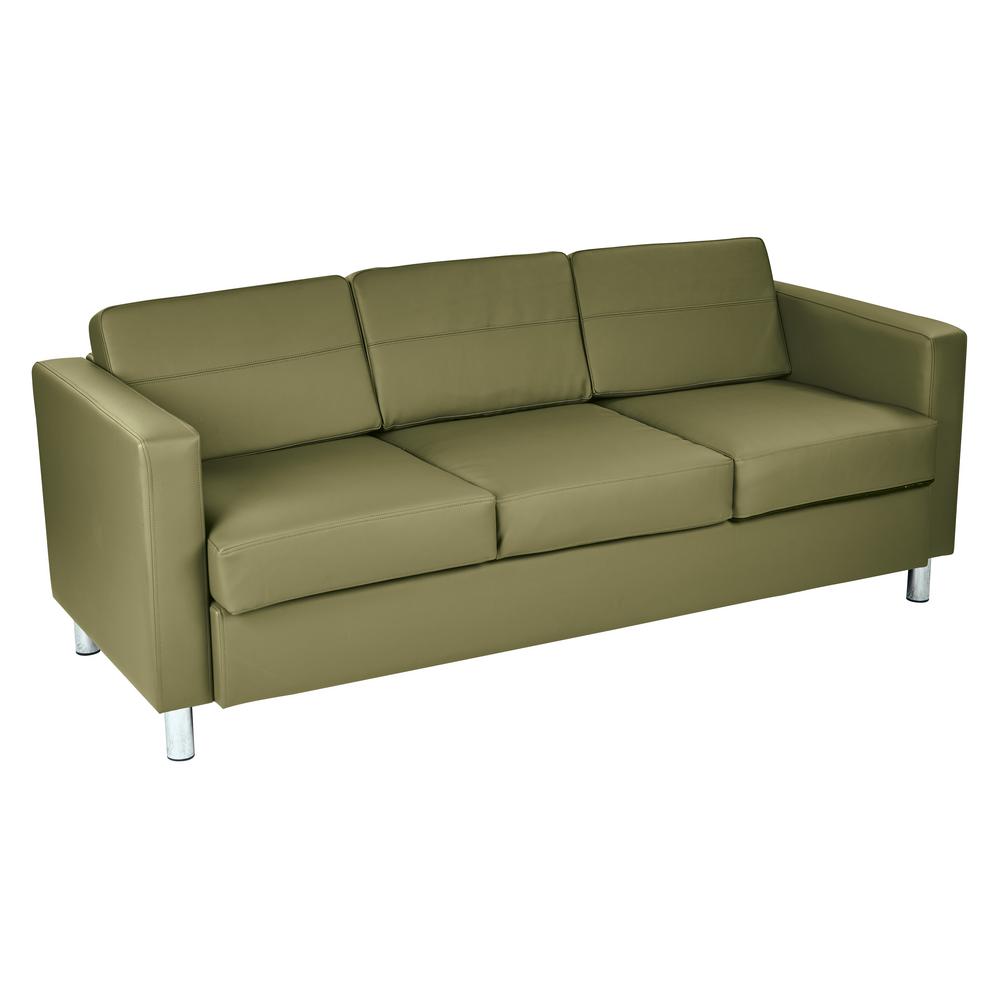 Osp Home Furnishings Pacific Dillon Sage Vinyl Sofa Couch With Box Osp Home Furnishings Pacific Dillon Sage Vinyl Sofa Couch With Box Spring Seats And Silver Color