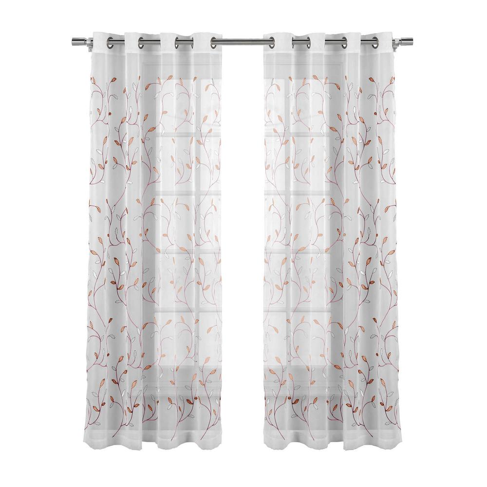 Window Elements Sheer Wavy Leaves Embroidered Sheer Coral Grommet
