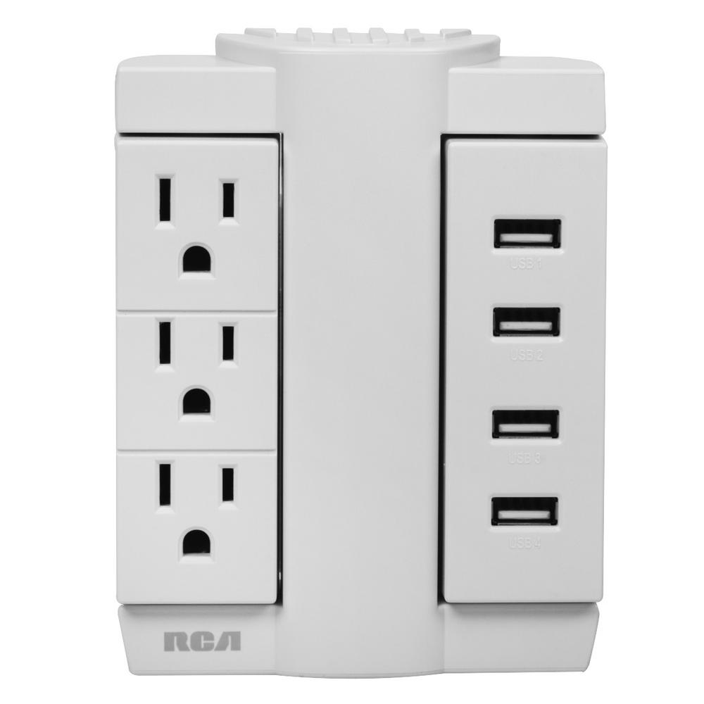 Rca 3 Swivel Wall Tap With 4 Usb Ports