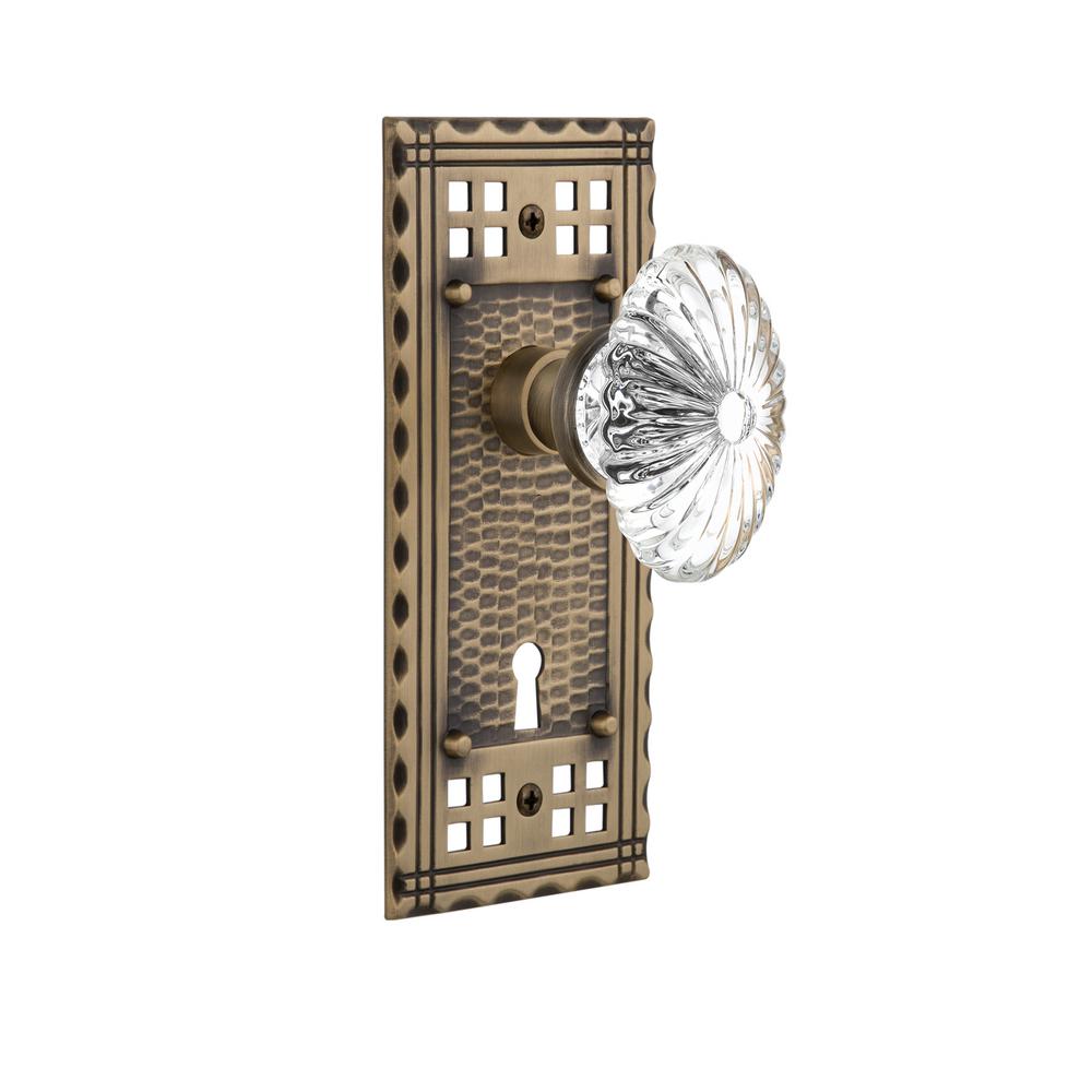 Nostalgic Warehouse Craftsman Plate Interior Mortise Oval Fluted Crystal Glass Door Knob In Antique Brass