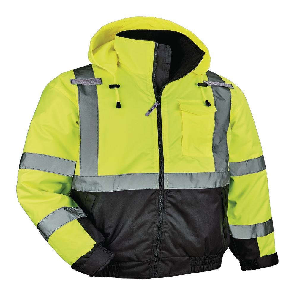 GloWear Men's Small Lime High Visibility Reflective Quilted Bomber