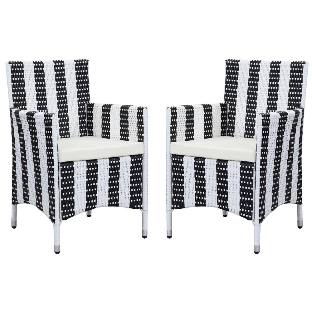 Safavieh Kendrick Black And White Wicker Outdoor Dining Chair With Kendrick Black And White Wicker Outdoor Dining Chair With Beige Cushion Set Of 2
