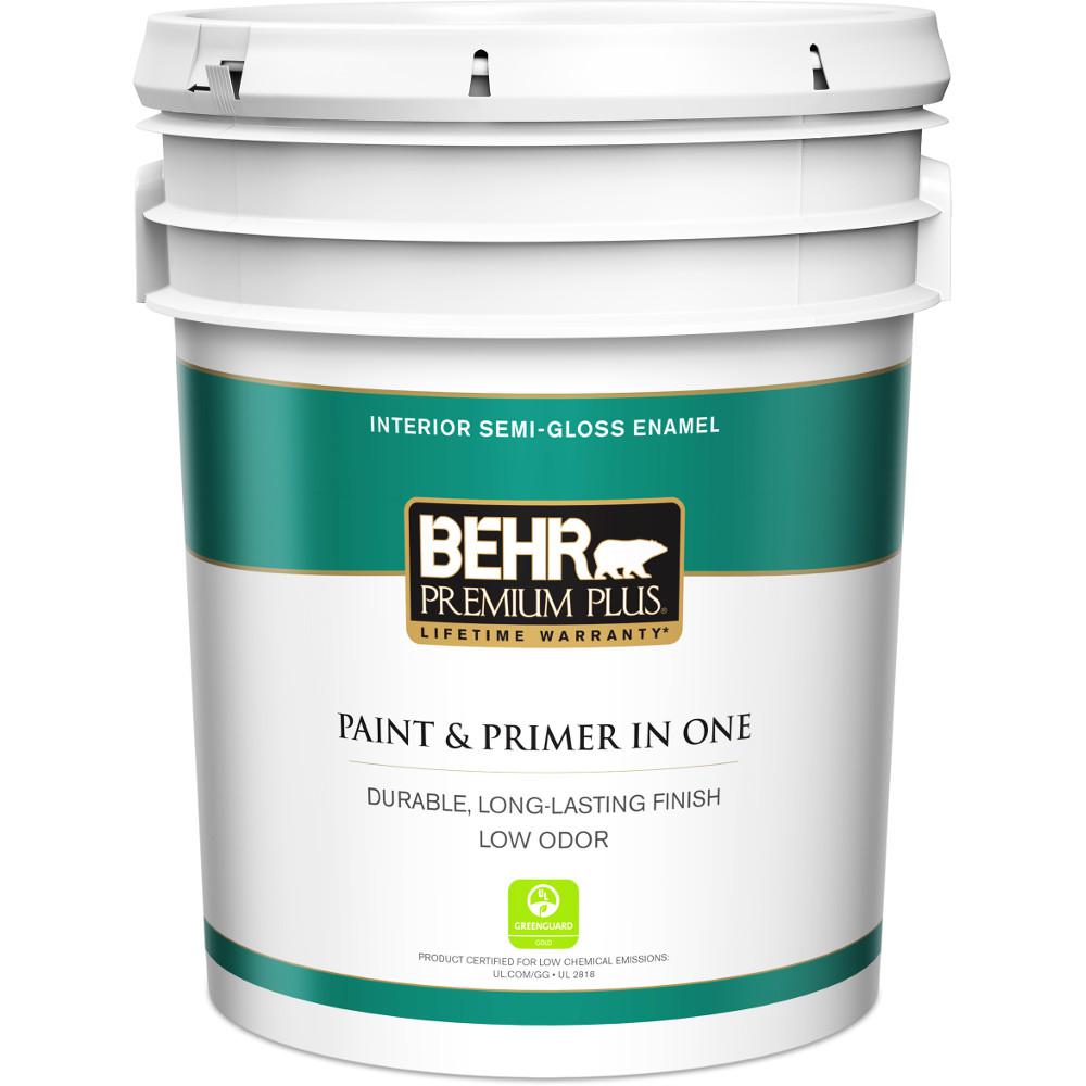 Behr Premium Plus Ultra 5 Gal Enamel Pure White Semi Gloss Ultra Pure White Semi Gloss Enamel Low Odor Interior Paint And Primer