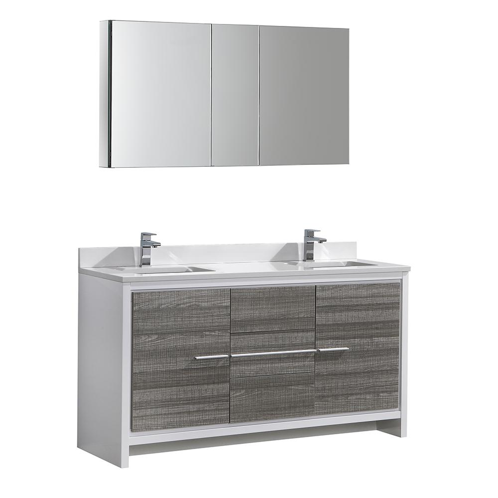 Fresca Allier Rio 60 In Modern Bathroom Vanity In Ash Gray With Double Quartz Stone Vanity Top In White And Medicine Cabinet Fvn8119ha The Home Depot