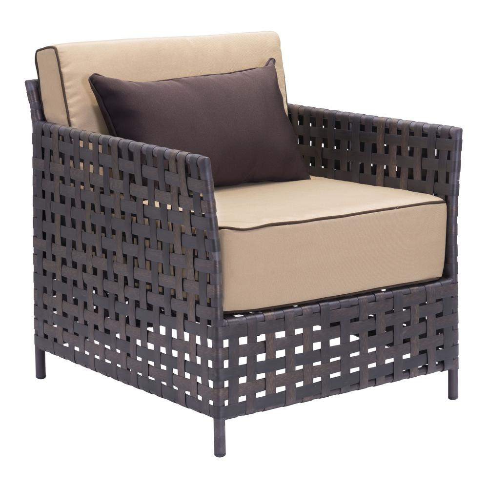 Zuo Pinery Brown Wicker Outdoor Patio Lounge Chair With Beige Zuo Pinery Brown Wicker Outdoor Patio Lounge Chair With Beige Cushion Pack Of 2