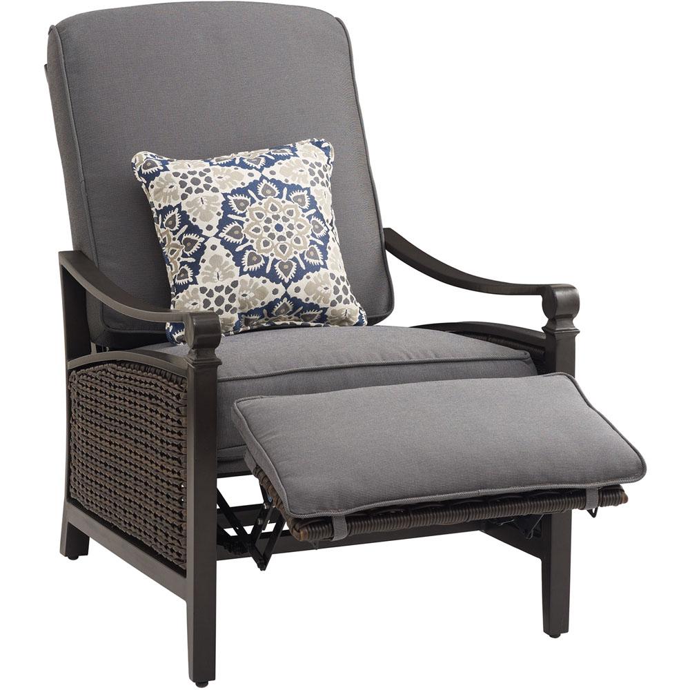 Hanover Havana Brown Wicker Outdoor Recliner With Cushions In Indigo Hanover Havana Brown Wicker Outdoor Recliner With Cushions In Indigo