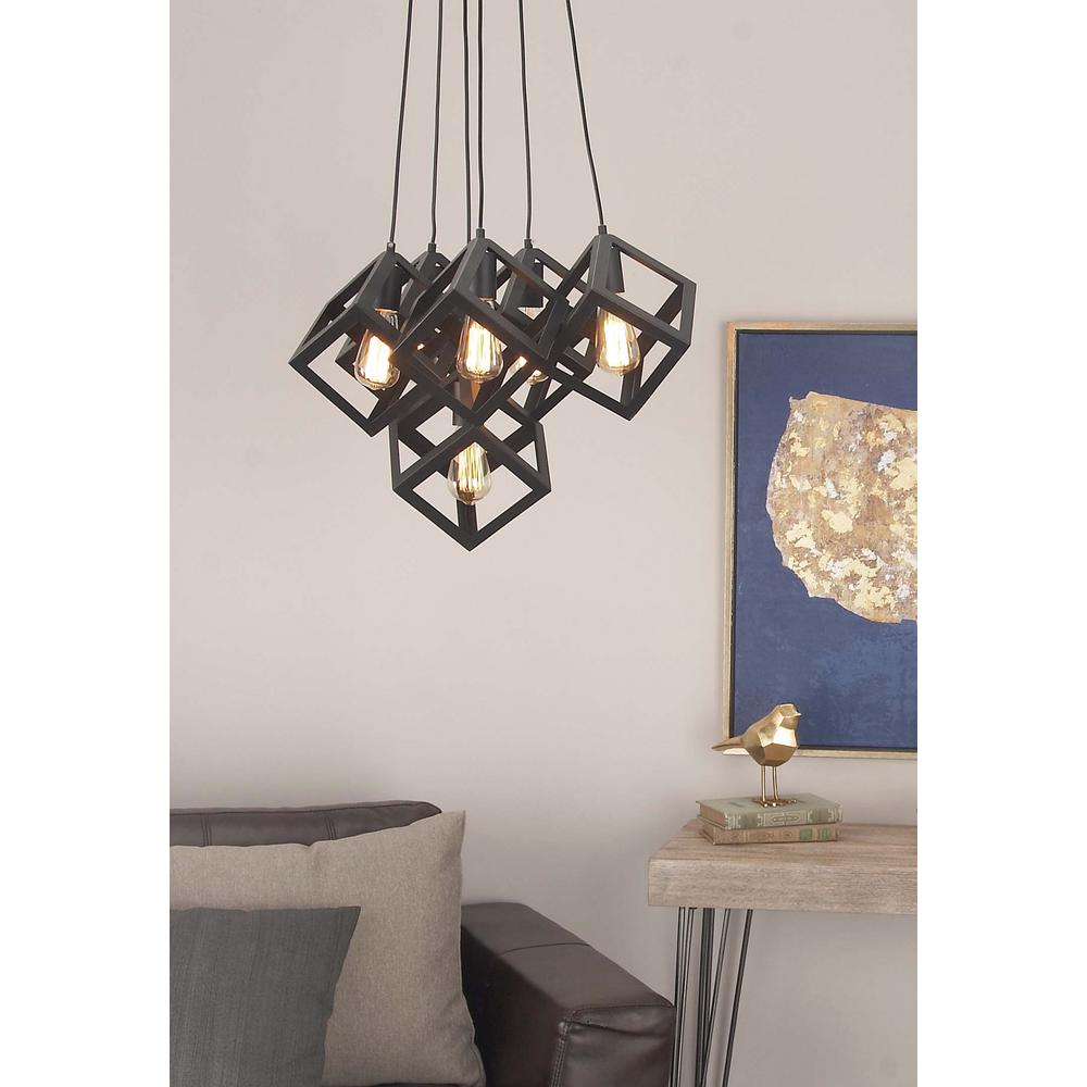 6 Light Modern Black Iron Cube Pendant
