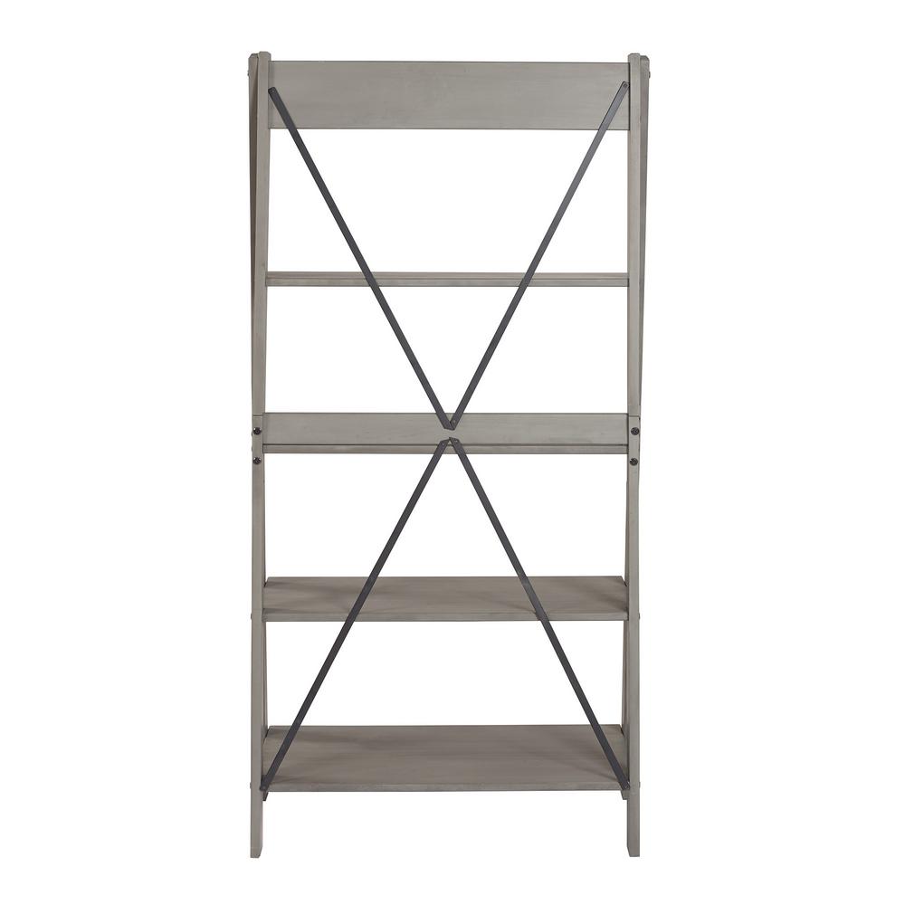 Welwick Designs Grey Solid Wood 4 Shelf Ladder Bookshelf Hd8225