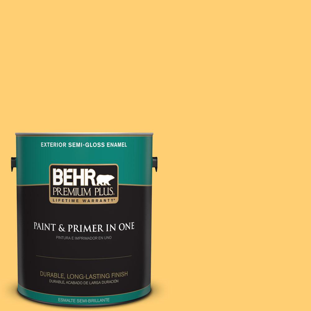BEHR Premium Plus 1gal. 320B6 Mellow Yellow SemiGloss Enamel Exterior Paint540001 The