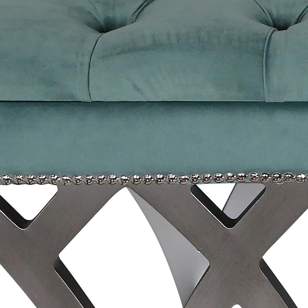 River Of Goods Roxy Tufted Blue Velvet Bench 19566 The Home Depot