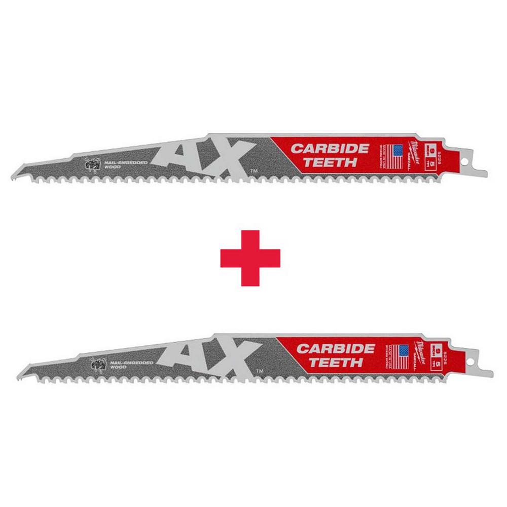 Milwaukee 9 in. 5 TPI AX Carbide Teeth Demo Nail Embedded Wood Cutting