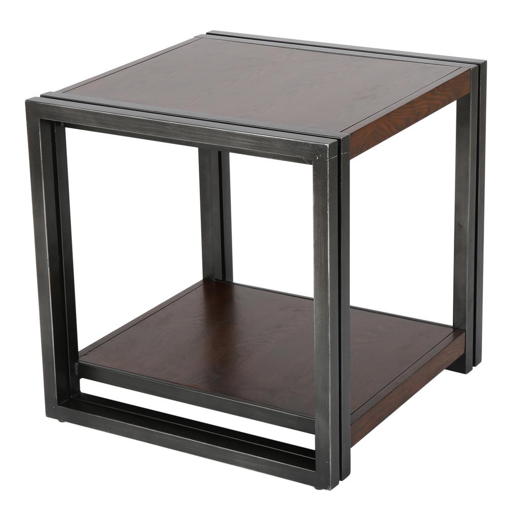 Le House Dark Oak Brown Wood And Black Iron 2 Tier Side Table Le House Dark Oak Brown Wood And Black Iron 2 Tier Side Table