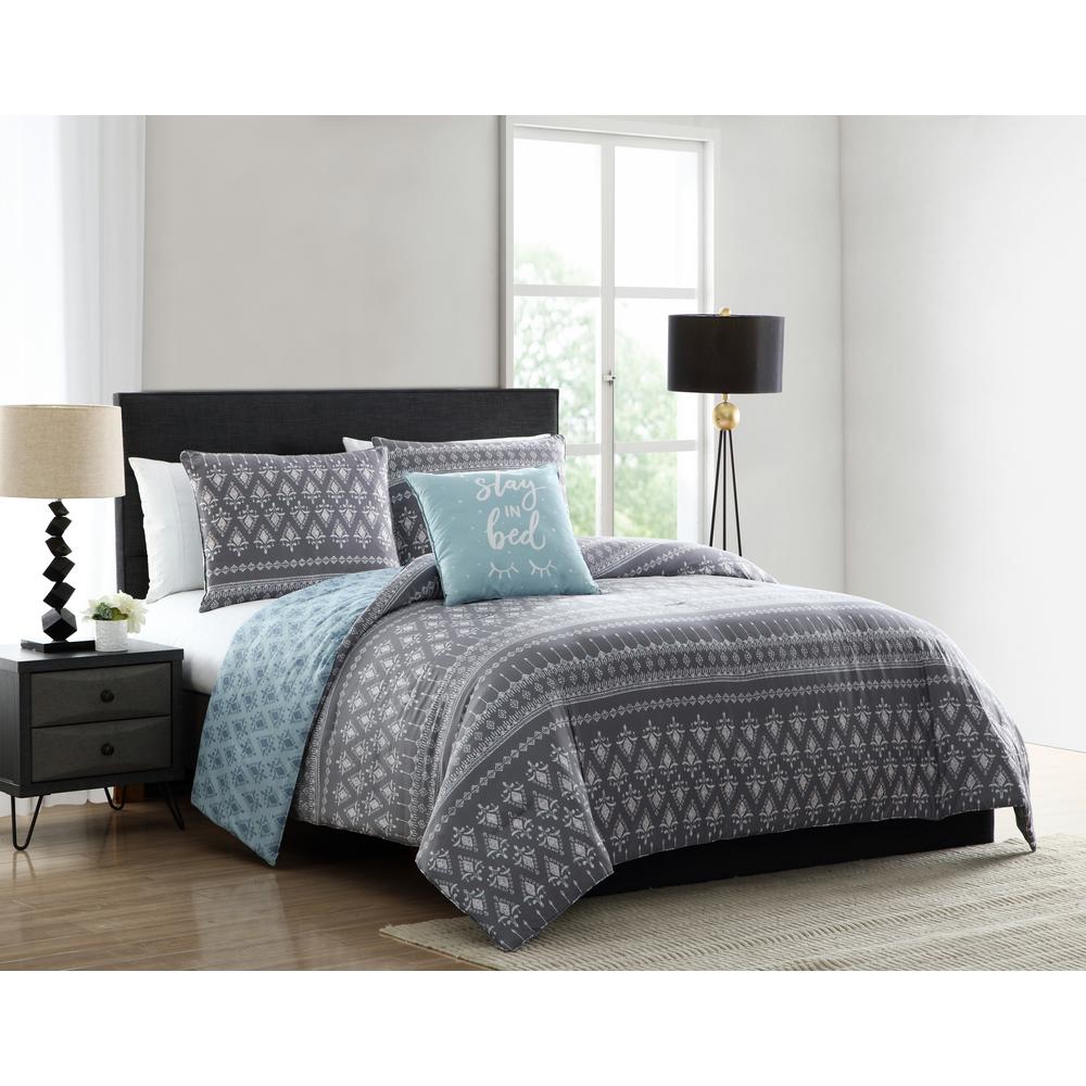 Morgan Home Danika Blue And Grey Geometric Print Twin Comforter