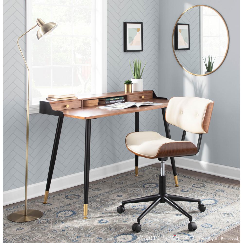 Lumisource Harvey Walnut Wood And Black Metal Office Desk With