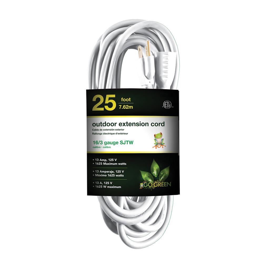 25ft White HouseHold Extension Cord Power Cord w// 3 Outlets