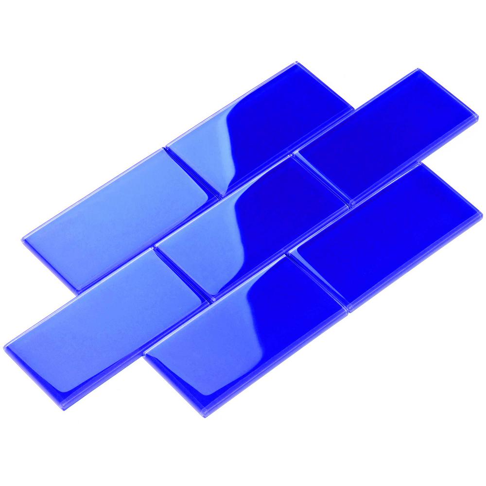 Giorbello Cobalt Blue 4 in. x 12 in. x 8mm Glass Subway Tile (5 sq. ft