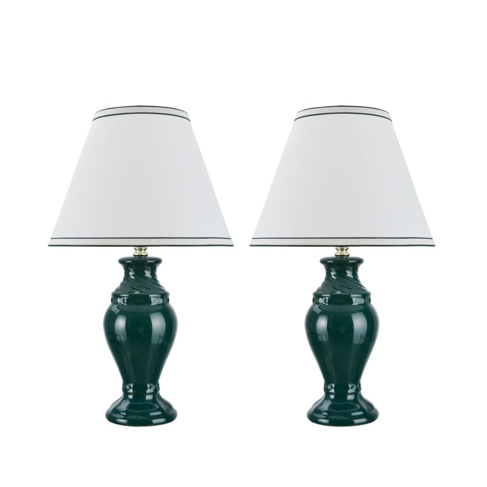 Aspen Creative Corporation 19 1 2 In Green Ceramic Table Lamp With Green Ceramic Table Lamp With Hardback Empire Shaped Shade In Off White 2 Pack