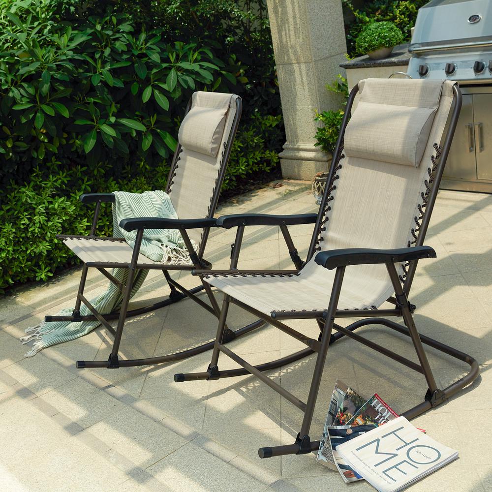 Patio Festival Beige Metal Outdoor Rocking Chair-PF18267 - The Home
Depot