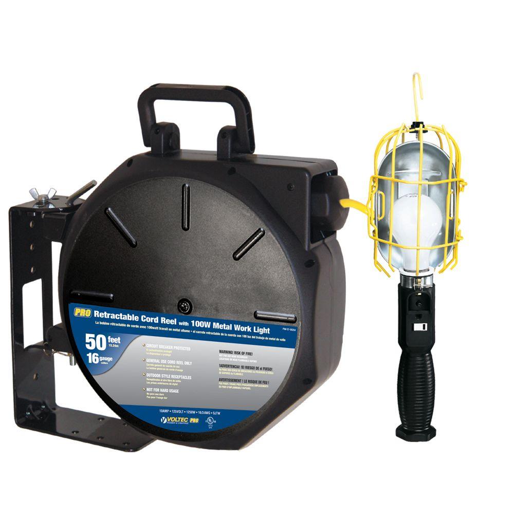 Tasco 50 ft. 16/3 SJTW Industrial Metal Guard Worklight Retractable