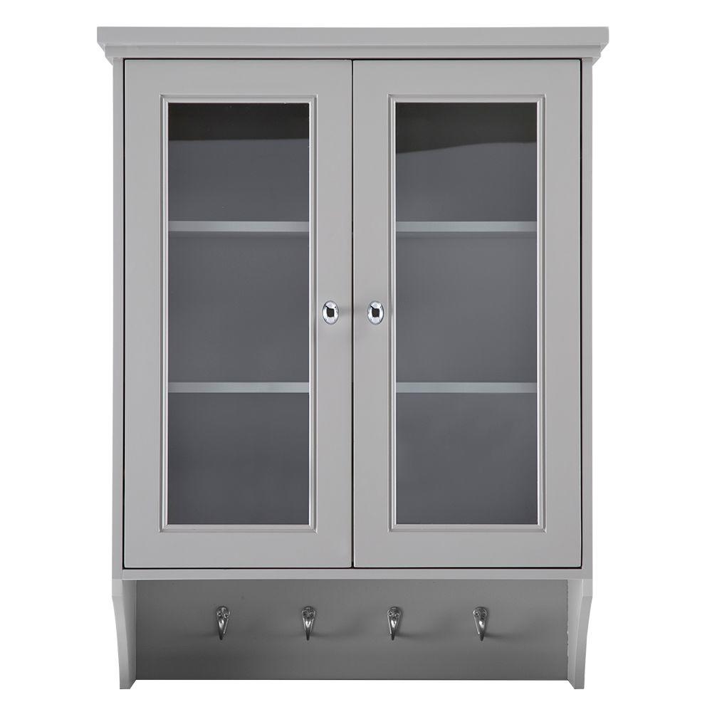 Home Decorators Collection Gazette 23 1 2 In W X 31 In H X 7 1 2 In D Bathroom Storage Wall Cabinet With Glass Doors In Grey Gagw2431 The Home Depot