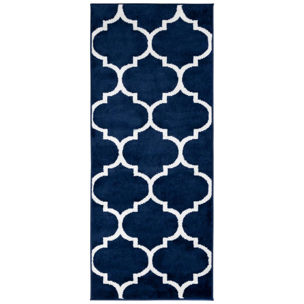 Ottomanson Royal Collection Navy Trellis Design 1 Ft 8 In X 4 11 Runner Rug