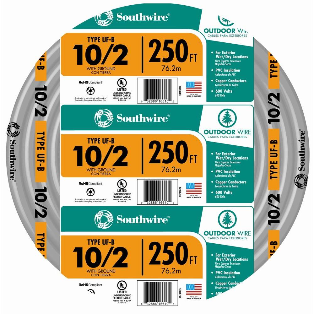 250 Ft 10 2 Gray Solid Cu Uf B W G Wire