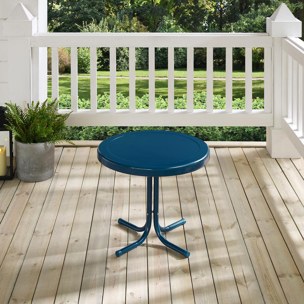 Unbranded Retro Metal Navy Round Metal Outdoor Side Table Co1011a Nv The Home Depot