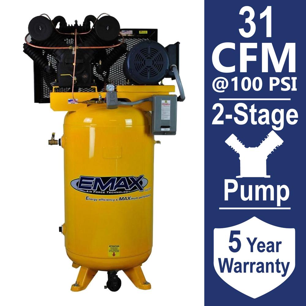 Emax Industrial Plus Series 80 Gal 7 5 Hp 1 Phase 2 Stage Vertical Stationary Electric Air Compressor Hp07v080v1 The Home Depot