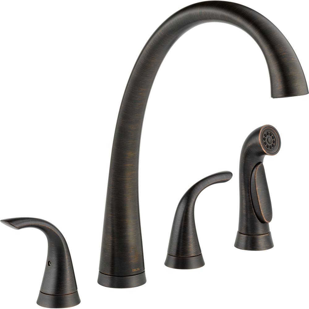 Delta Pilar 2 Handle Standard Kitchen Faucet With Side Sprayer In Venetian Bronze 2480 Rb Dst The Home Depot