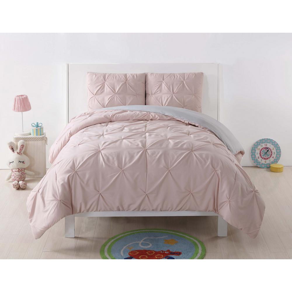 Blush Pink Gray Pleated Full Queen Comforter Set Shams Bedding