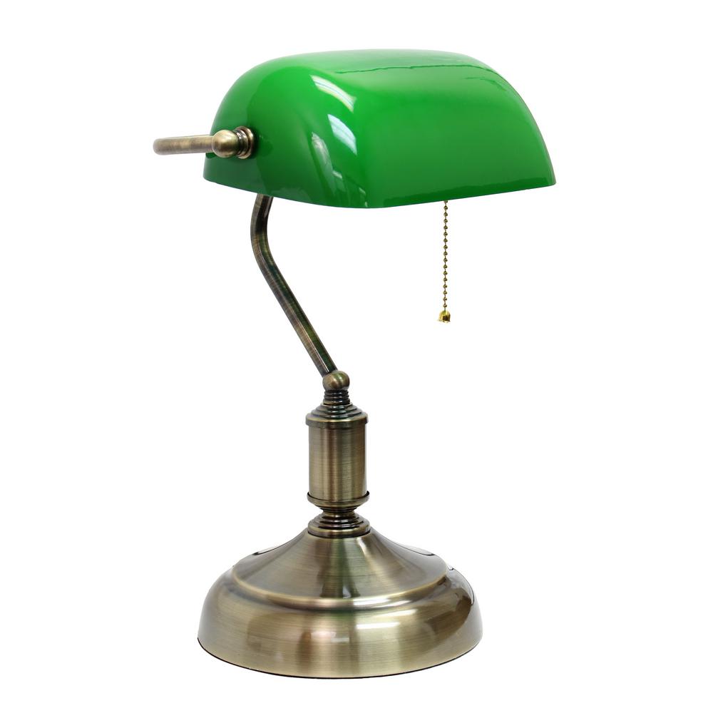 Green Lamps Lighting The Home Depot Executive Banker S Green Glass Shade Desk Lamp With Antique Nickel Base
