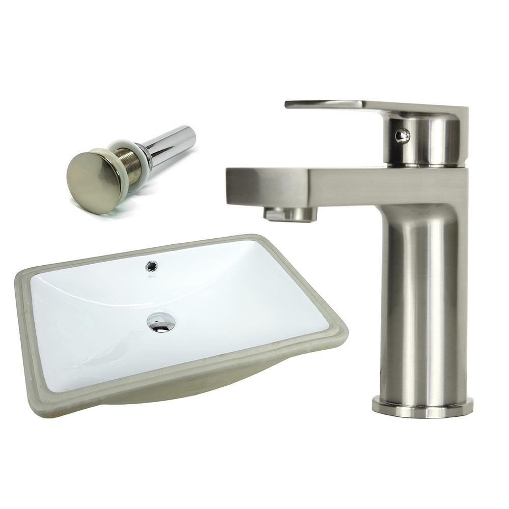 Kingsman Hardware No Faucet Hole Undermount Bathroom Sinks Rectangle Undermount Vitreous Glazed Ceramic Sink With Brushed Nickel Bathroom Faucet Pop