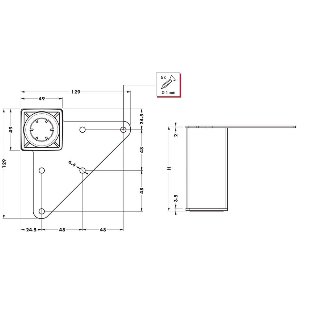 White Furniture Supports Rectangular 4er Set Height 150 mm 25 x 25 mm Furniture Legs Metal
