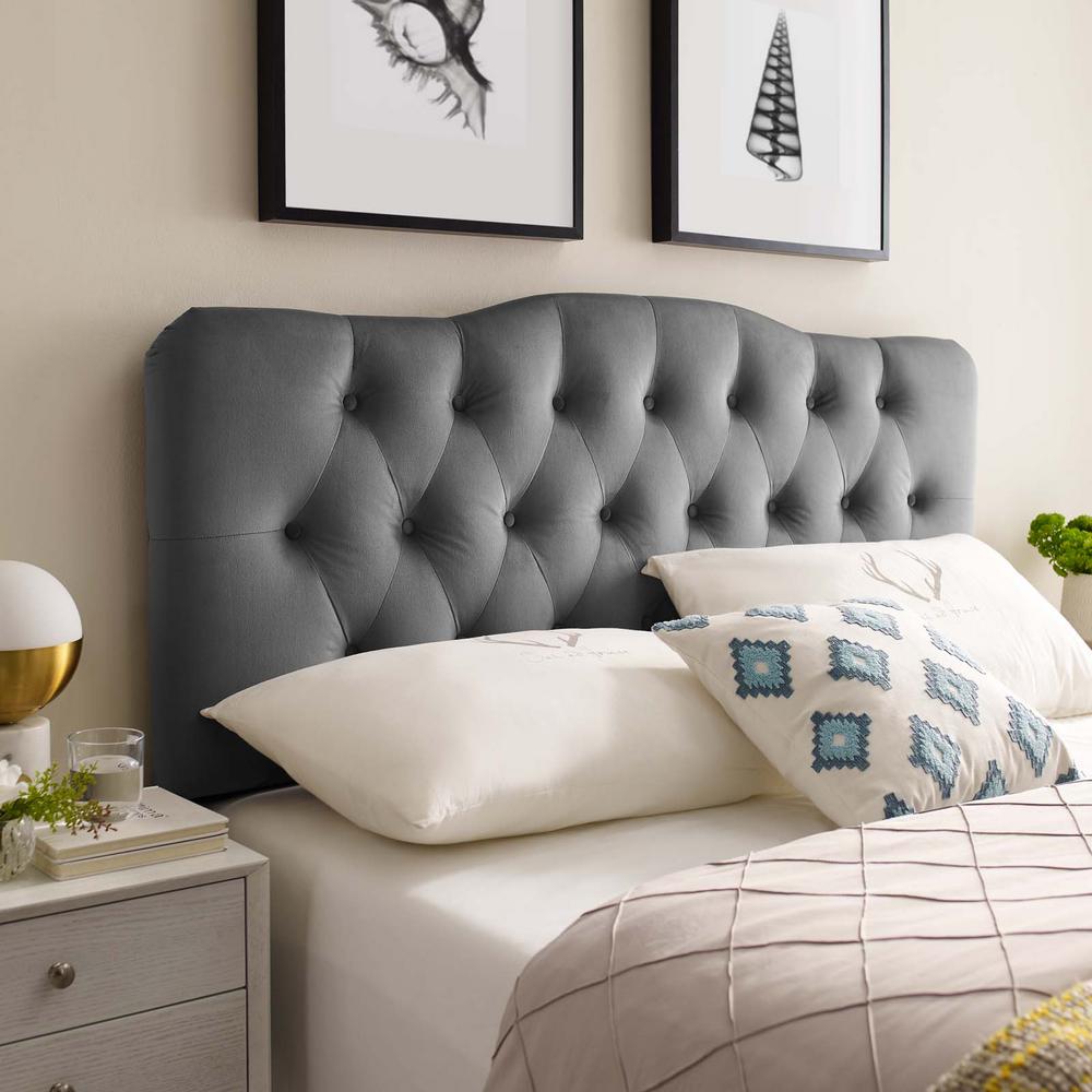 MODWAY Emily Gray King Biscuit Tufted Performance Velvet Headboard-MOD ...