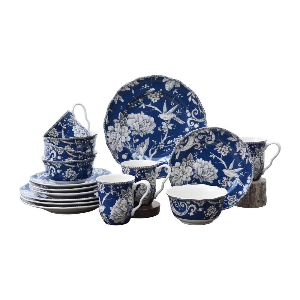 222 Fifth Adelaide 16-Piece Black Porcelain Dinnerware Set ...