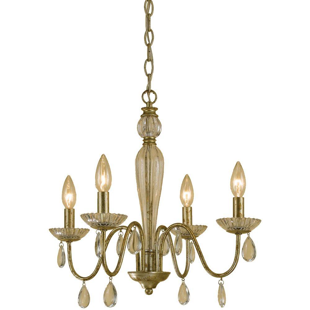 Plug In Chandeliers Lighting The Home Depot Judy 4 Light Soft Gold Mini Chandelier