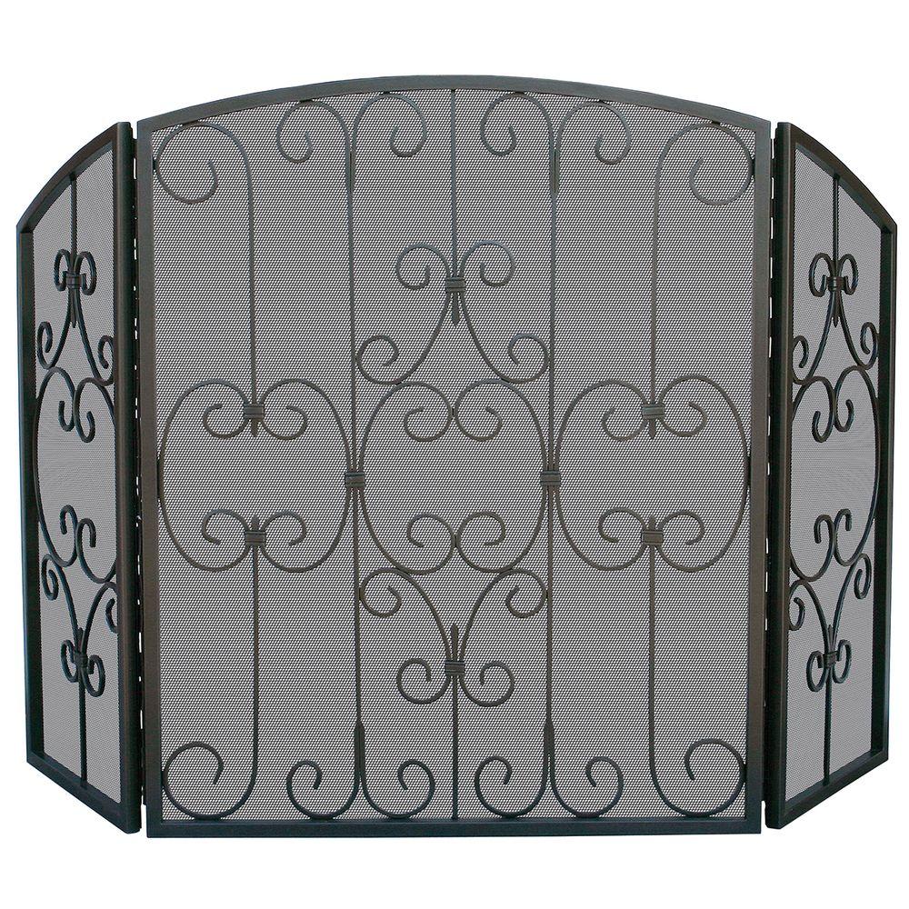 UniFlame Graphite 3-Panel Fireplace Screen with Decorative Scrollwork-S-1981 - The Home Depot UniFlame - Graphite 3-Panel Fireplace Screen with Decorative Scrollwork - It features a steel frame with heavy mesh and a graphite finish. The three panel designs are great for accommodating larger hearths.