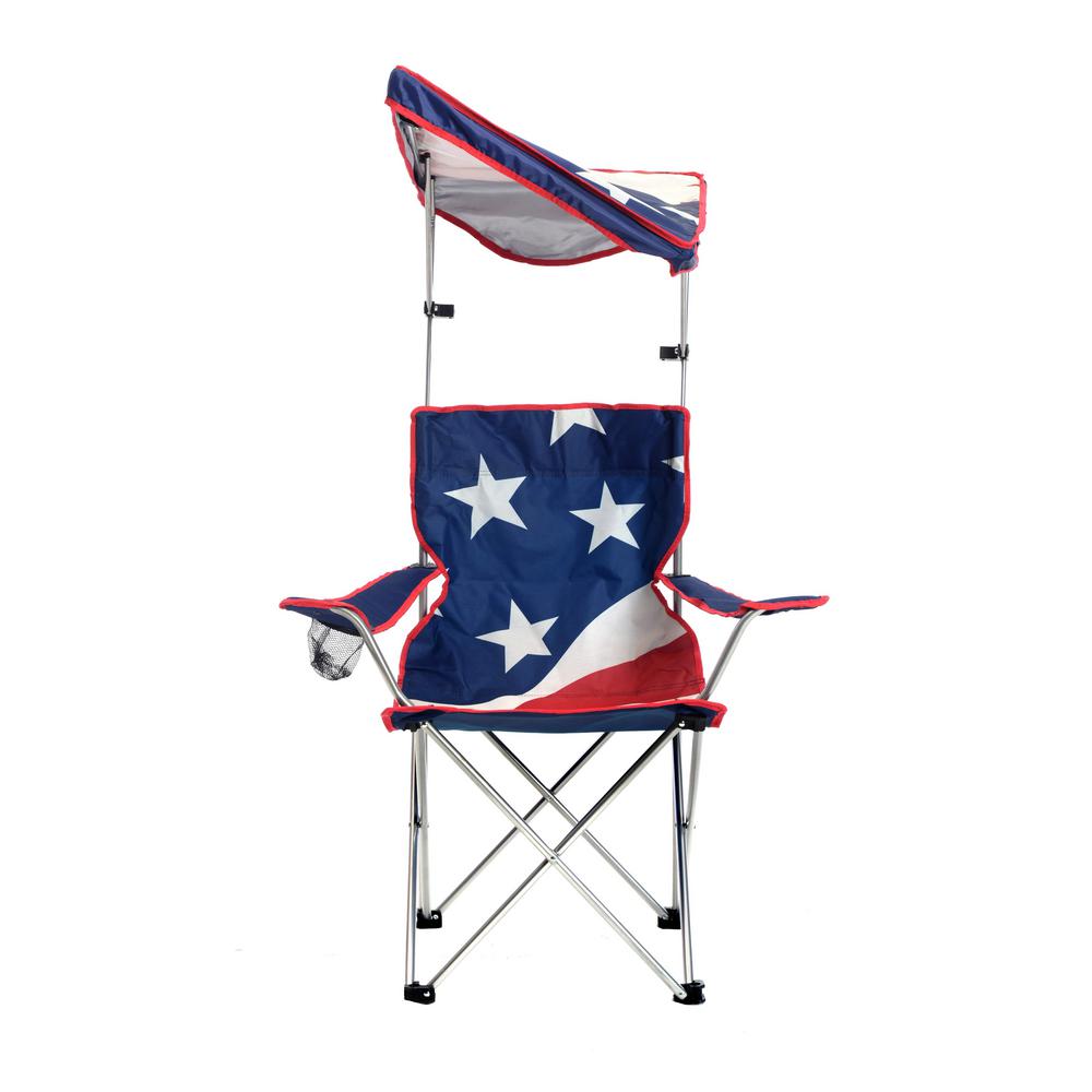 US Flag Folding Camp Chair W/ Adjustable Sun Shade Outdoor Travel Gear