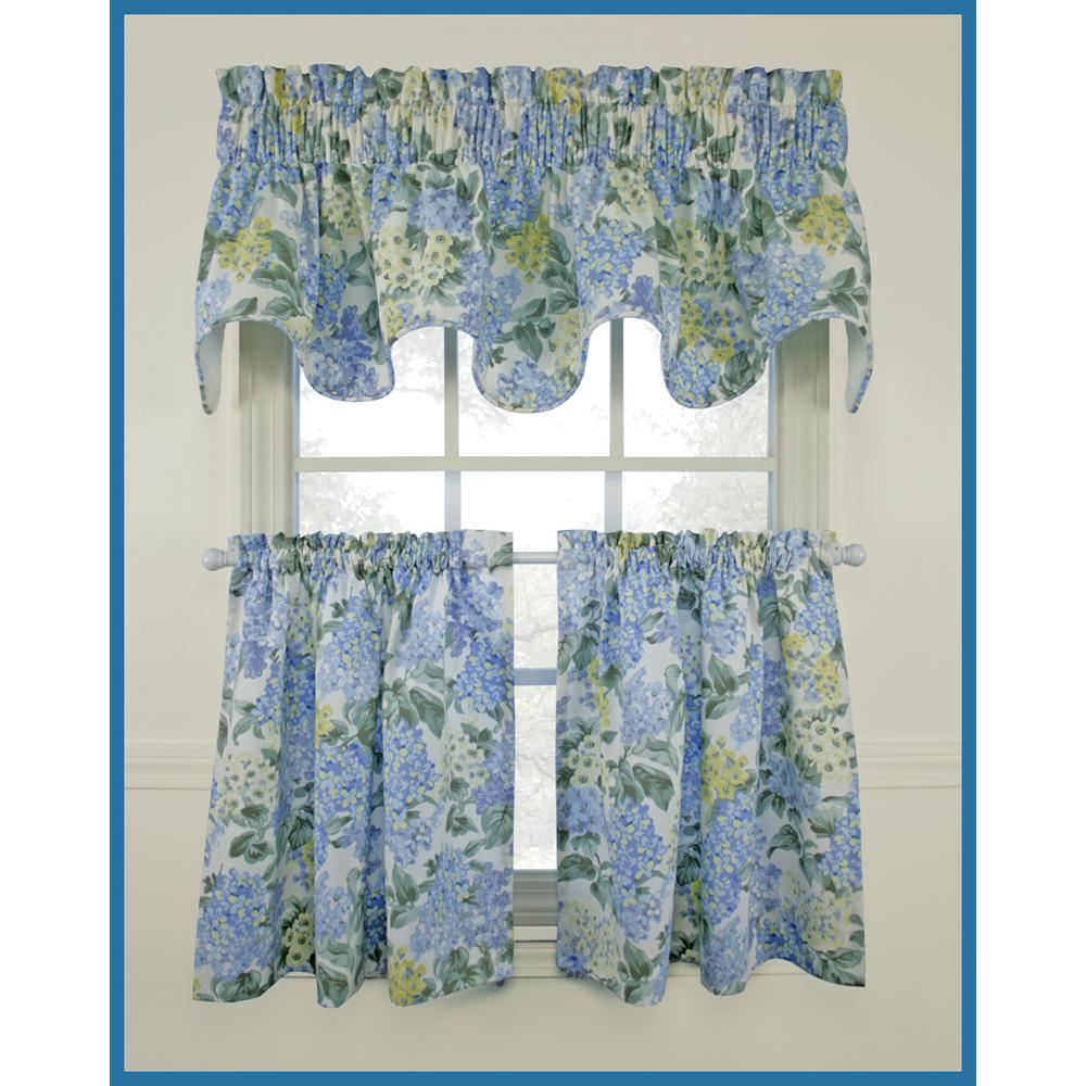Ellis Curtain Hydrangea Blue Cotton Tailored Tiers 68 In W X 24