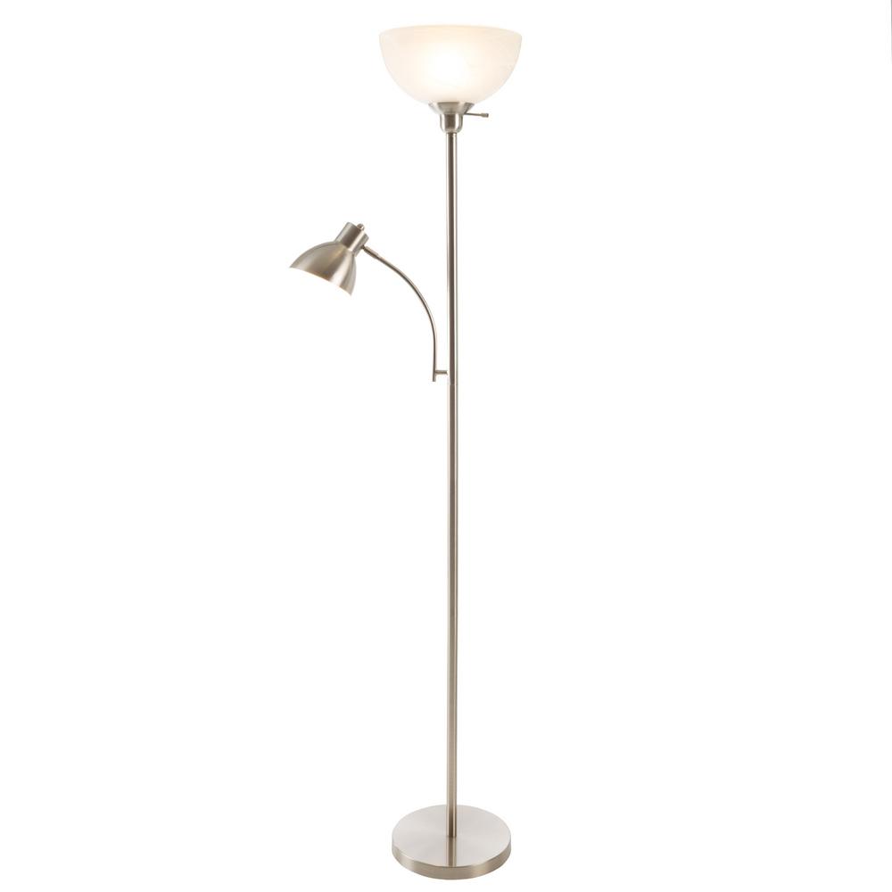 Lavish Home 77 In Satin Nickel Metal Torchiere Floor Lamp With Satin Nickel Metal Torchiere Floor Lamp With Marbleized White Glass Shade
