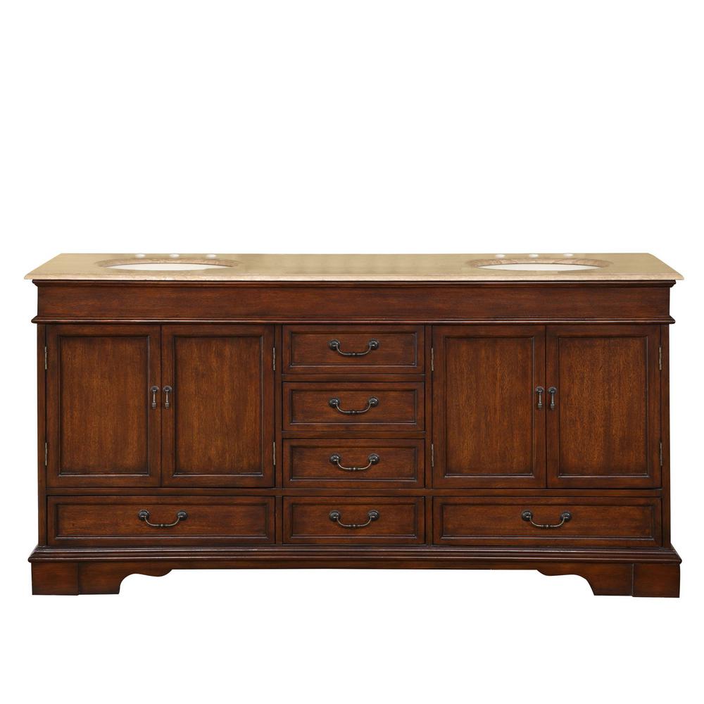 Brown Silkroad Exclusive Travertine Stone Top Double Sink Bathroom Silkroad Exclusive Travertine Stone