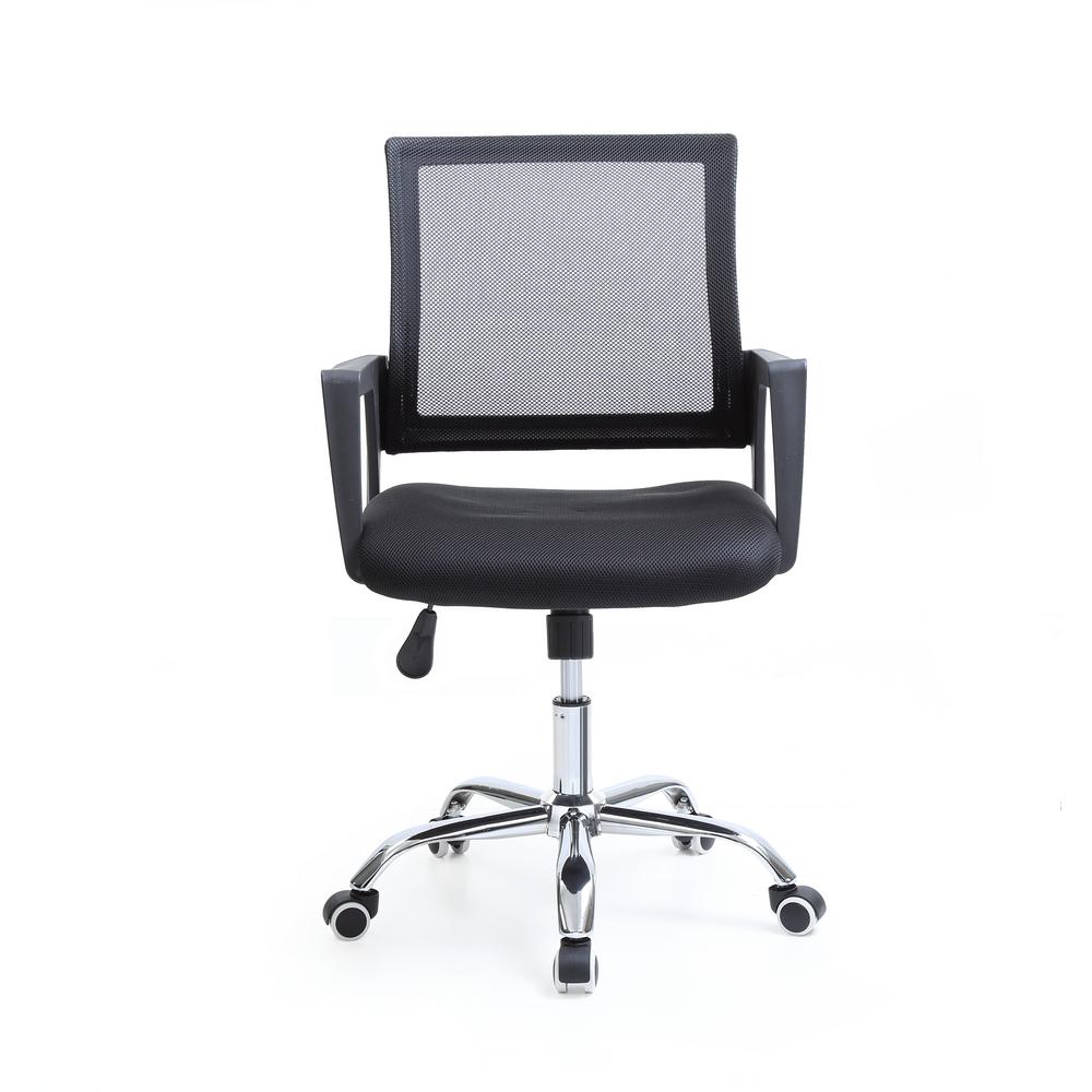 Hodedah Black Mesh Mid Back Adjustable Height Swiveling Office Chair With Chrome Base Hi 4025 Black The Home Depot