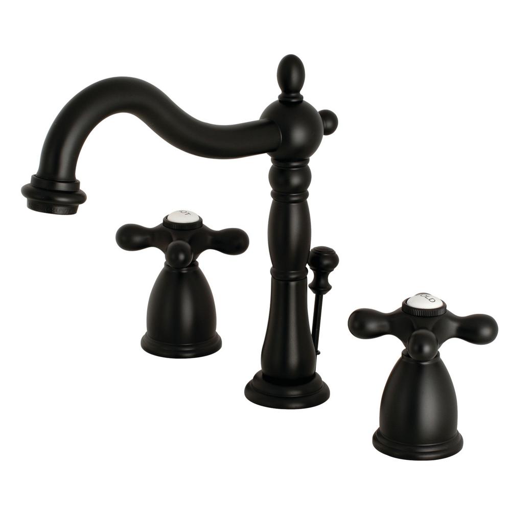 Kingston Brass Victorian Cross 8 In Widespread 2 Handle Bathroom Faucet In Matte Black