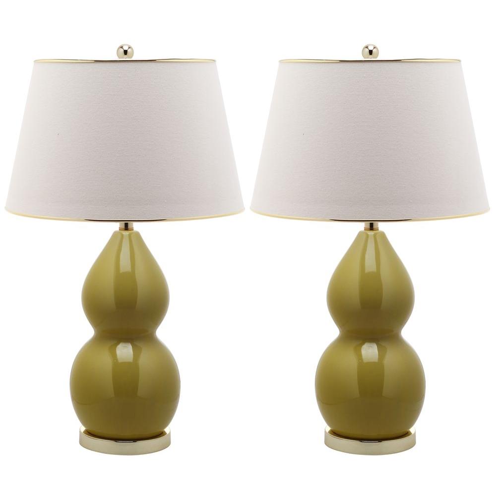 Safavieh Jill 25.5 in. Mustard Gold Double Gourd Ceramic Lamp (Set of 2