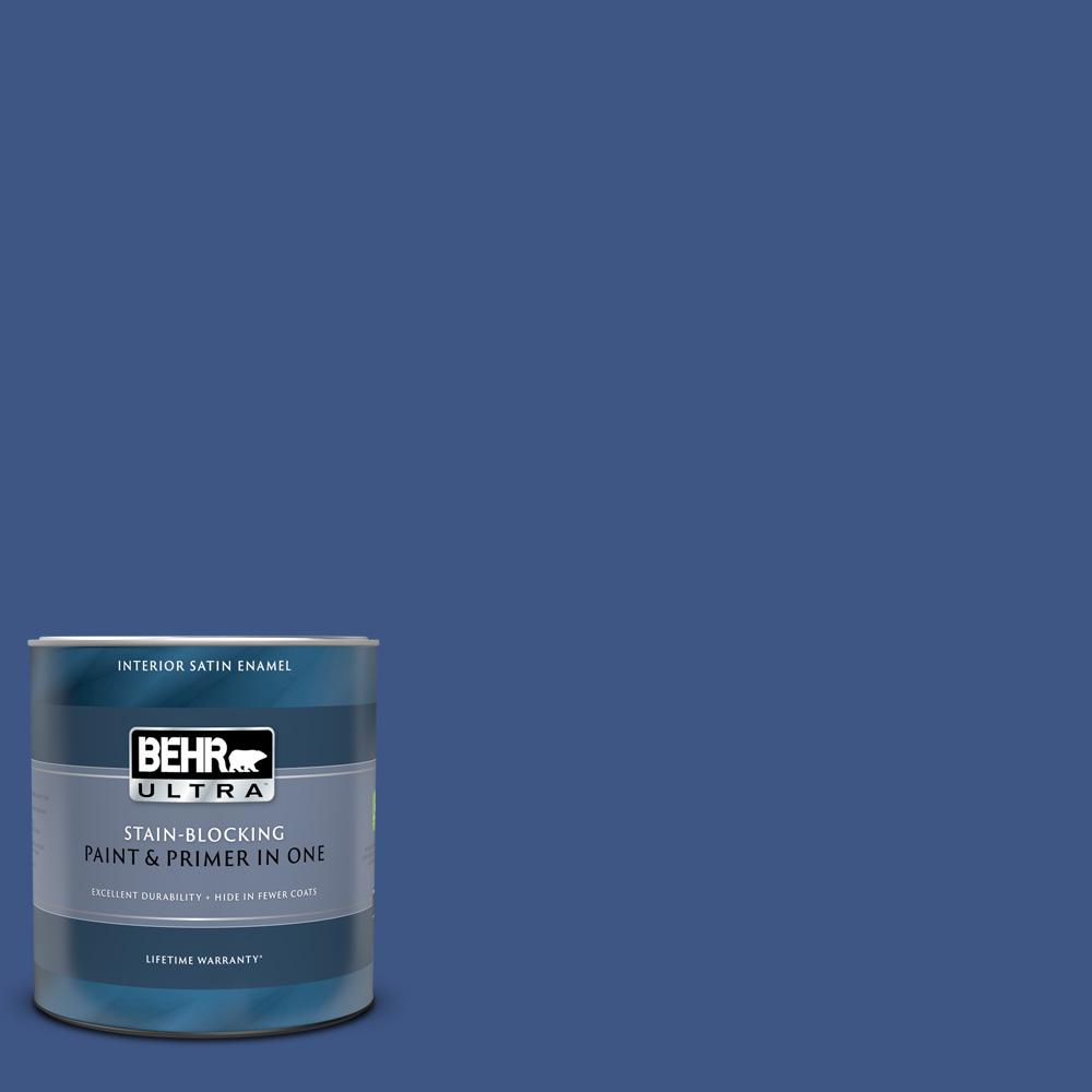 BEHR ULTRA 1 qt. #600B-7 Yacht Club Blue Satin Enamel Interior Paint ...