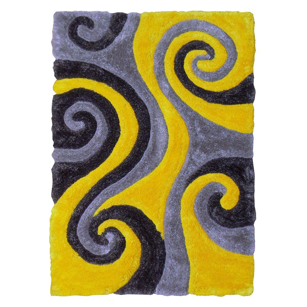 DonnieAnn 3D Shaggy Abstract Swirl Design Yellow 5 ft. x 7 ft. Indoor
