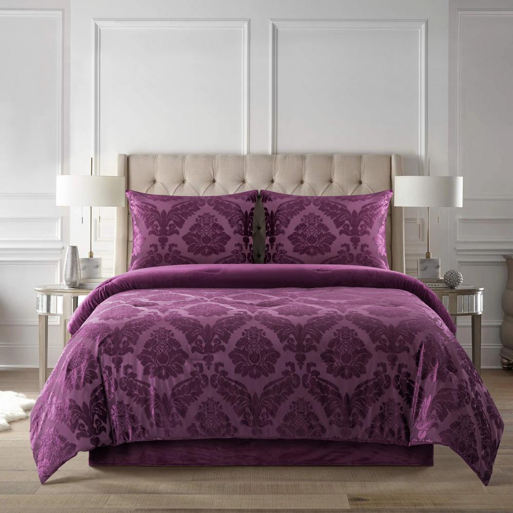 Unbranded Tripoli 5-Piece Plum Damask Queen Comforter Set-EC638PU03 ...