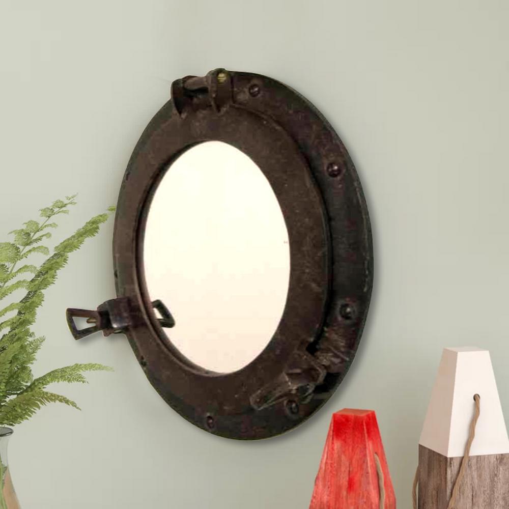 Round Sleek And Rustic Variant Porthole Mirror Wall Decor