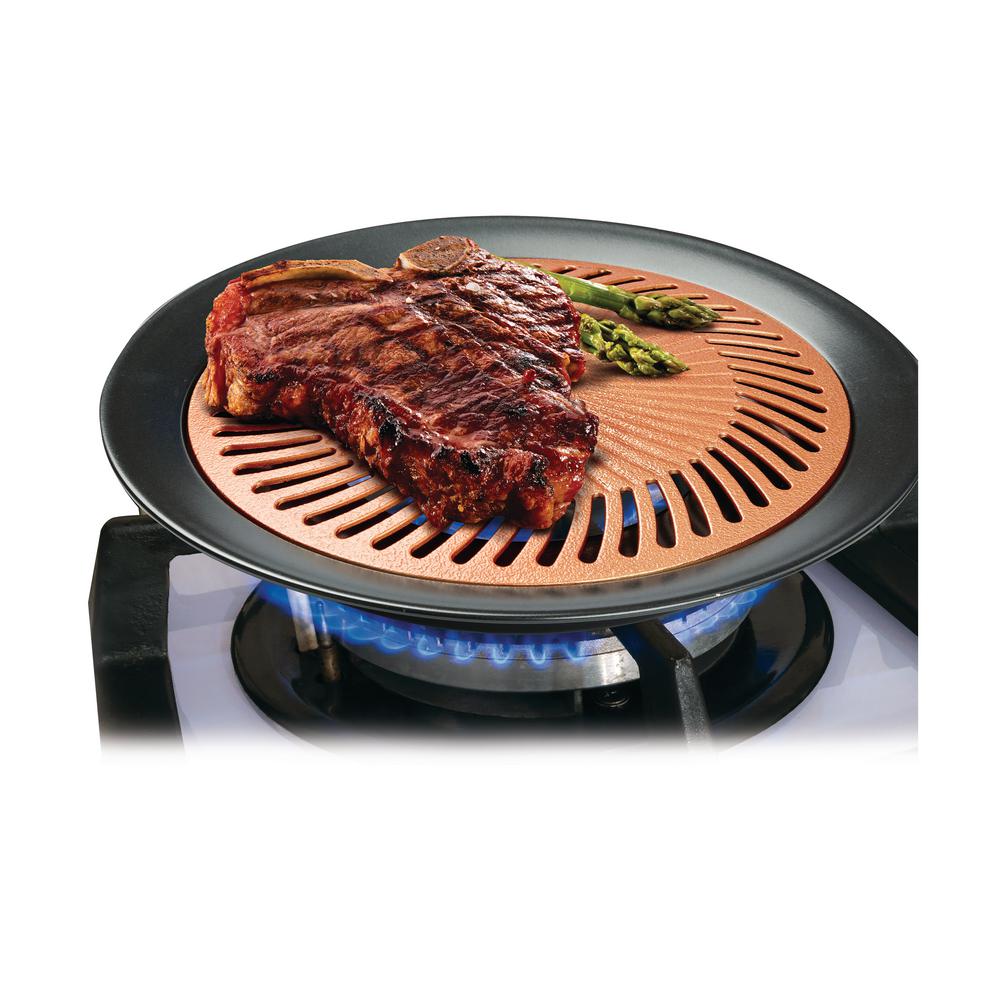 Grill Pans Griddles Cookware The Home Depot Copper House Infused Ceramic Stovetop Grill With Black Steel Drip Pan